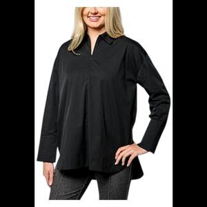 WynneCollection Women's Cotton-Blend Half-Zip Henley Shirt Black - Regular